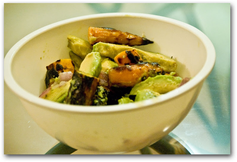 Grilled carrot and avocado salad