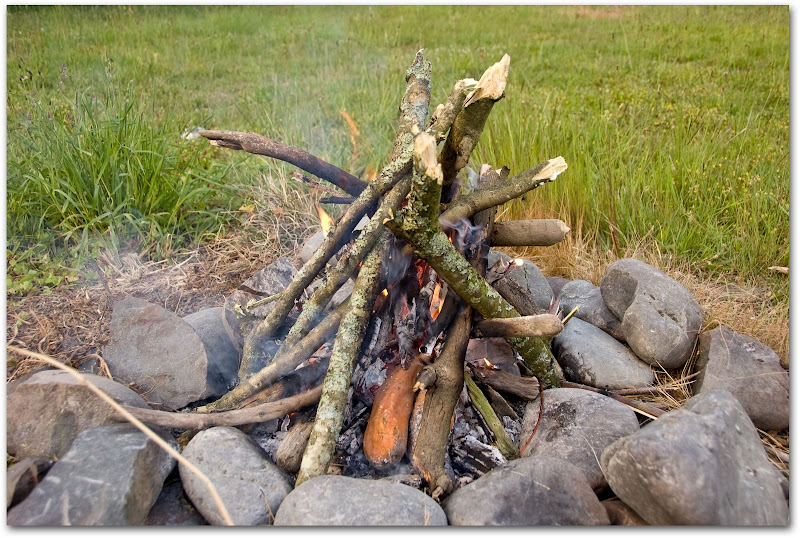 Fire with sweet potatoes roasting