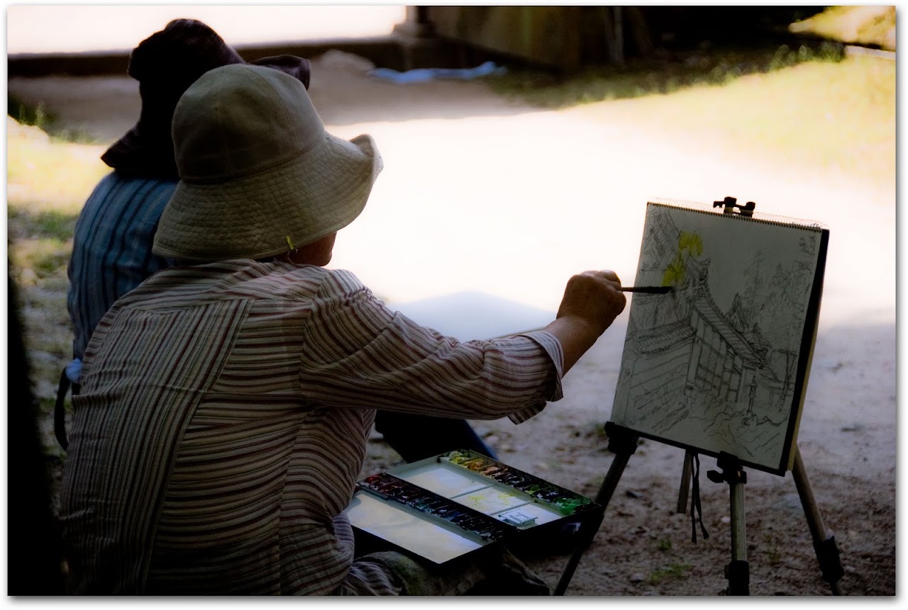 Woman painting park in Nara
