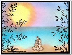 Sunset Beach Scene with Sandcastle Sunset Beach Scene with Sandcastle