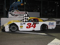 #34 Al Thomson with heat race win at Peterborough Speedway, October 11, 2008