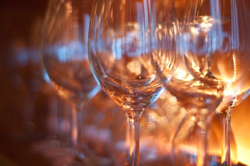 wine glasses, all in a row