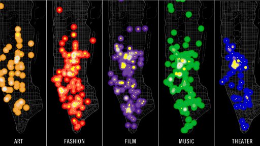 NewYorkの活気マップ。[ The Geography of Buzz ]