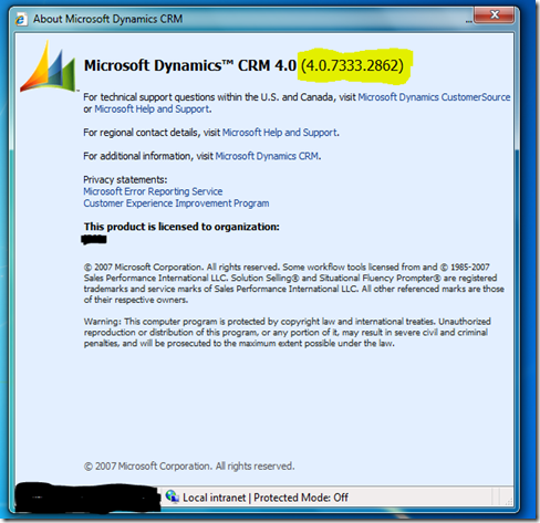 CRM 4.0 Build Numbers About 2 