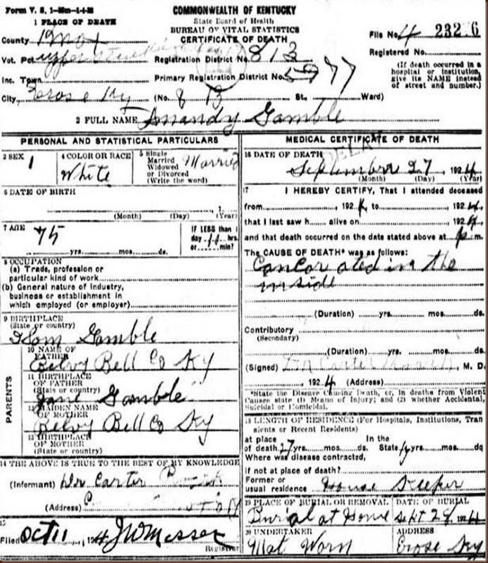Amanda Grambrel-Hubbard Warren death certificate