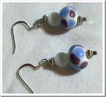 White and Blue Polkadot Glass Earrings