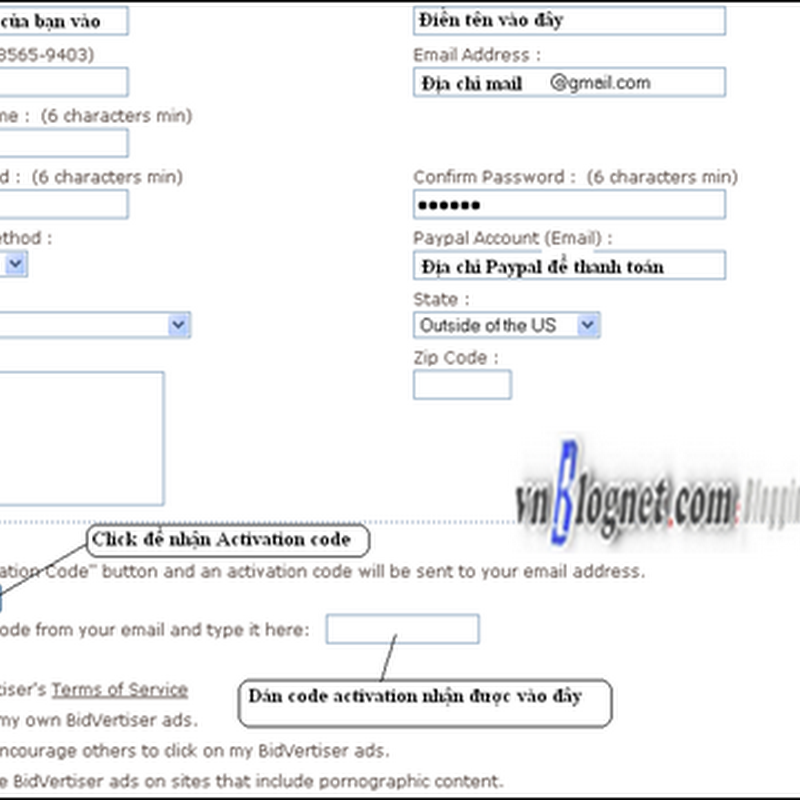 Hướng dẫn đăng ký kiếm tiền với Bidvertiser