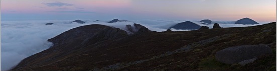 Cloud inversion sunrise over the Mournes from Slieve Binian    