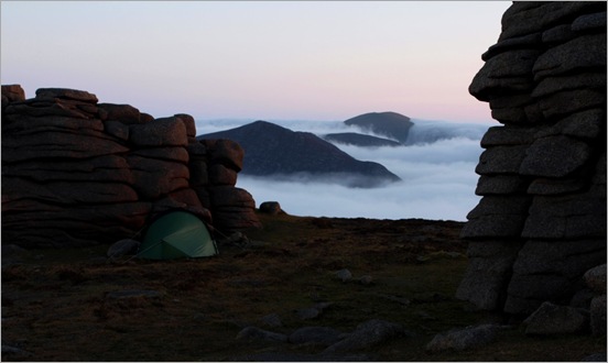 Cloud inversion sunrise over the Mournes from Slieve Binian