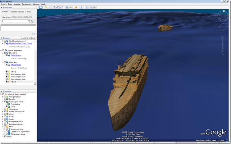 titanic, google earth 5, google ocean, modelos 3d