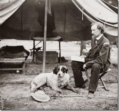  Lt. George A. Custer with dog. Photograph from the main eastern theater of war, the Peninsular Campaign, May-August 1862.
Selected Civil War photographs, 1861-1865 (Library of Congress)