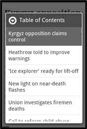 EPUB ebook: BBC News on the Android phone