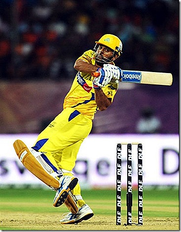 chennai Super Kings captain Mahendra Singh Dhoni plays a shot-IPL 2011 match