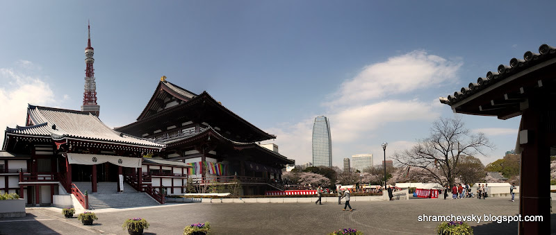 Tokyo Minato Shibakoen Zojoji Buddhist Temple Panorama Токио Минато Шибакоен Зожожи Буддийский храм