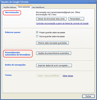 Chrome itens pessoais Chrome itens pessoais