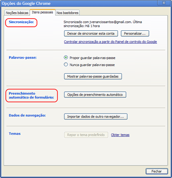 Chrome itens pessoais