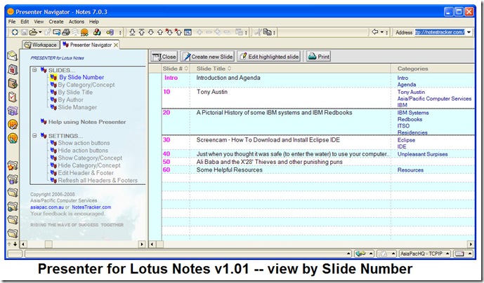 Presenter_for_Lotus_Notes_v1.01_view_by_Slide_Number