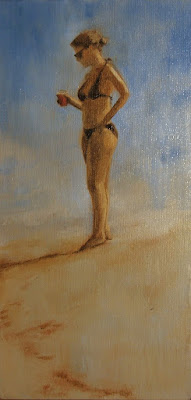 Girl on beach in Natures Valley - oil painting by Stephen Scott