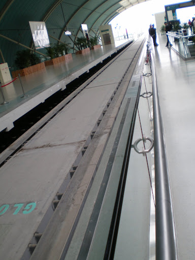 The MagLev platform - magnetic levitation train. Goes from Shanghai to the Pudong airport in about 7 minutes. Which isn't bad, considering its about 45 km... 270 mph tops.