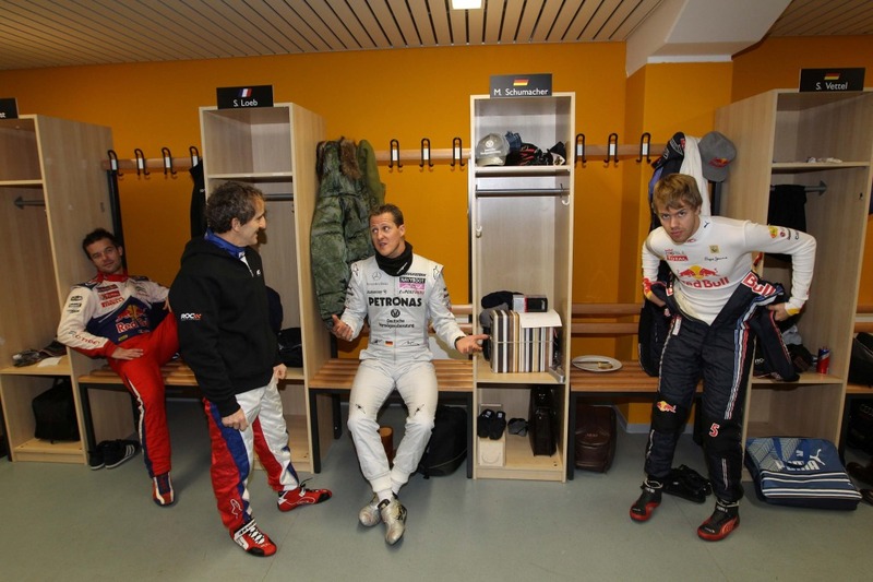 Алан Прост Михаэль Шумахер и Себастьян Феттель на Гонке чемпионов 2010