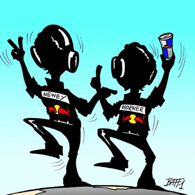 Эдриан Ньюи и Кристиан Хорнер празднуют победу Red Bull в чемпионате на Гран-при Абу-Даби 2010