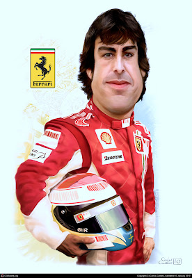 карикатура Фернандо Алонсо в форме Ferrari от Carlos Carriles