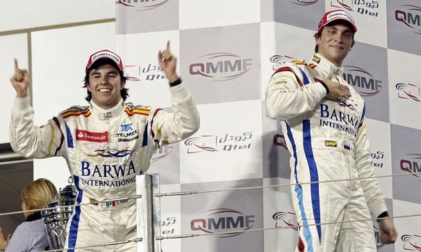 Серхио Перес и Виталий Петров на подиуме Валенсии 2009 в первенстве GP2 
