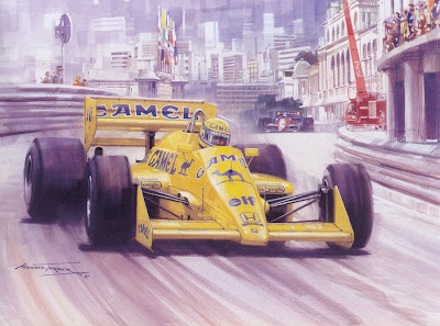 Айртон Сенна за рулем Lotus 99T на Гран-при Монако 1987 арт Michael Turner