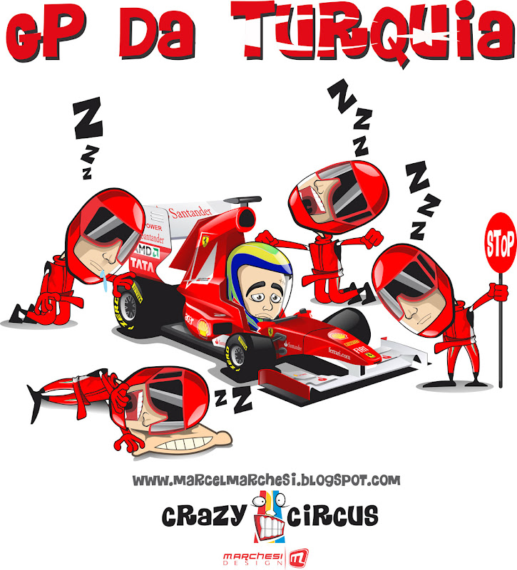 механики Ferrari просыпаоют пит-стоп Фелипе Массы на Гран-при Турции 2011 Crazy Circus Marchesi Design