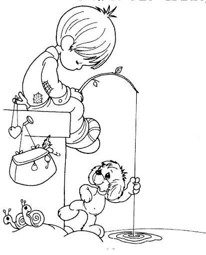 Child fishing in the lake coloring pages