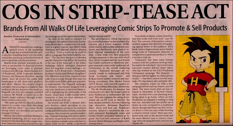 Economic Times Dated 19th Feb 2010 Page 4 Business Branding through Comic Strips