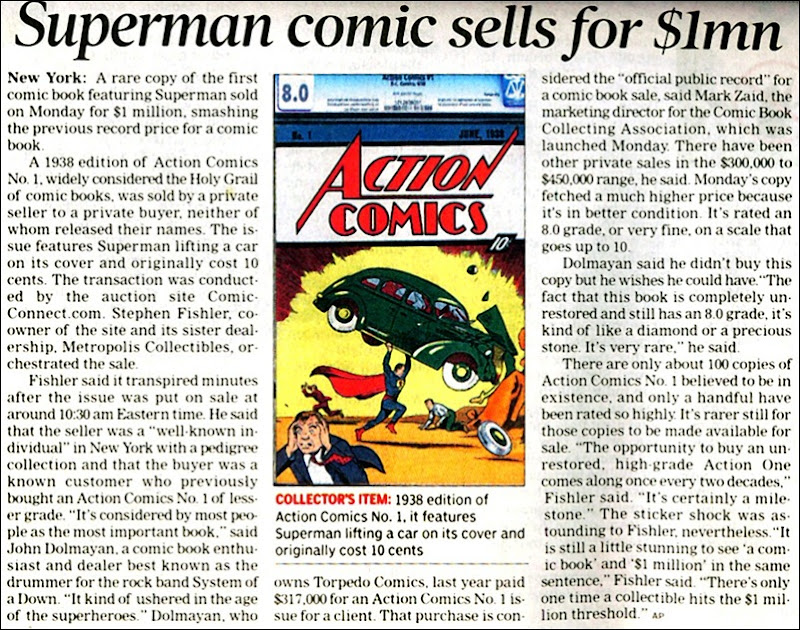Times Of India Dated 24th Feb 2010 Page 13 Superman 1st Book