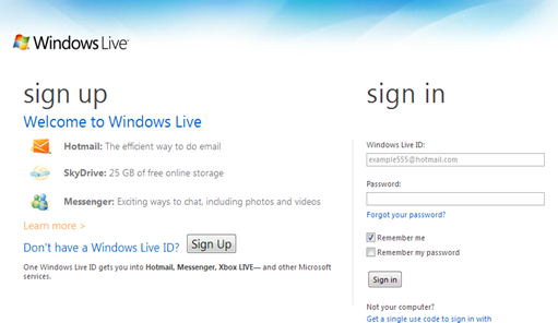 Windows Live ID - sign in screen Windows Live ID - sign in screen