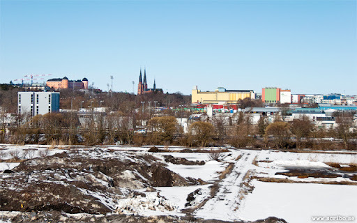 Vy norrut mot Uppsala från snöhögen på Kungsängen