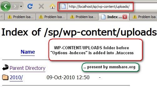 WordPress upload folder without htaccess protection