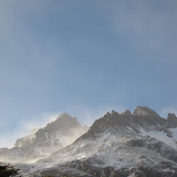 Fresh snow on the mountains above Glaciar Los Perros