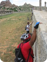 Sunil and Sudhanshu climbing the temple back wall