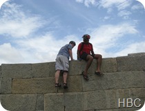 Matt climbing down the back wall as gurads accosted us