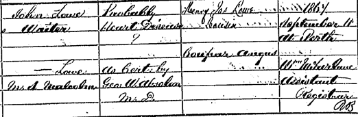 Lowe John James 1867 death certificate section