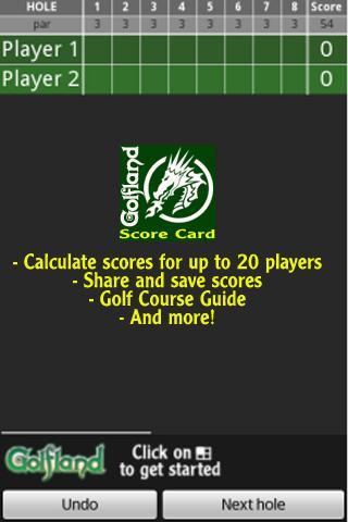 Golfland Mini Golf Scorecard
