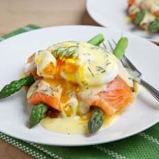 Smoked Salmon Asparagus Quinoa Cake Eggs Benedict