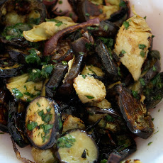Roasted Eggplant with Artichoke Hearts and Salsa Verde