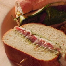 Mozzarella, Prosciutto, Pesto and Plum Tomato Sandwiches