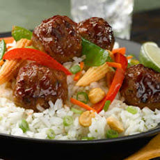 Basmati and Snow Pea Stir Fry with Teriyaki Chicken Meatballs