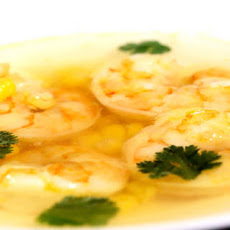 Doritos Consommé with Shrimp, Smoked Corn, and Cilantro Recipe