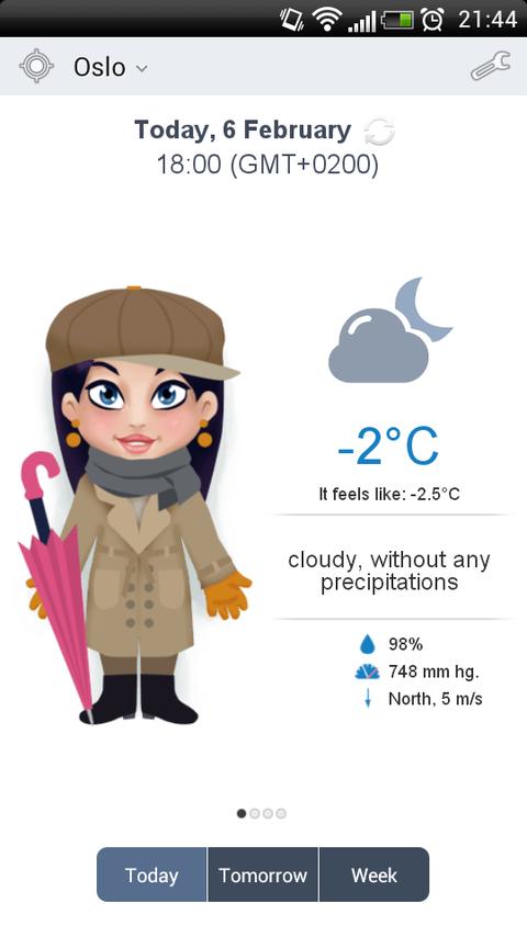 Android application Meteoprog. Dressed by weather screenshort