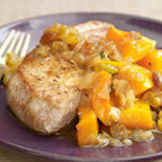 Apple Juice Pork with Squash and Golden Raisins
