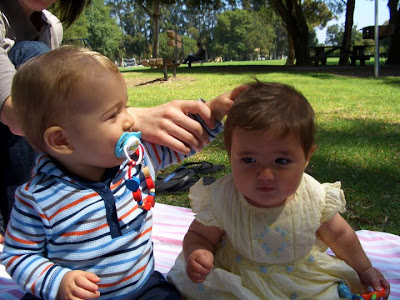 Giving Georgie some hairstyling tips.