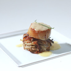 Spiced Seared Scallops with Potato-Pear Pancake and Champagne Beurre Blanc