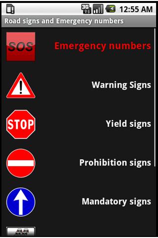 Road signs emergency numbers